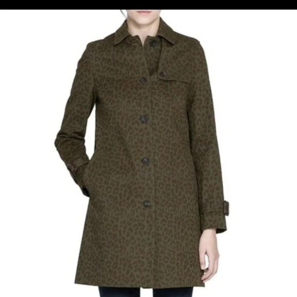 Zara Basic Glen Leopard Print Button Up Long Coat Green & Brown Size small - Picture 1 of 10
